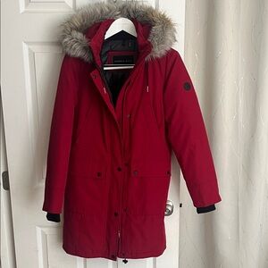 Andrew Marc Red Ski & Snow Jacket with Fur Hood